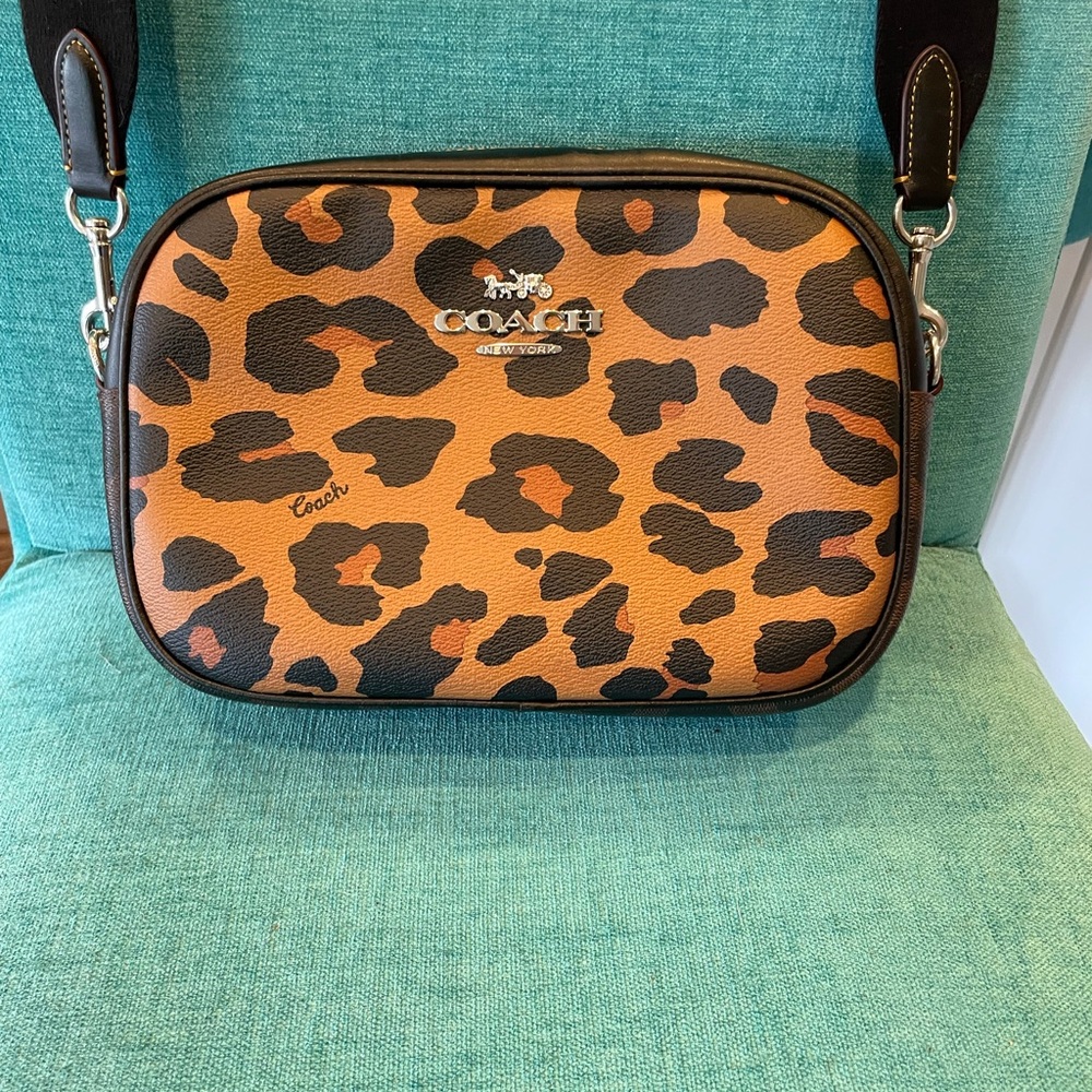 Coach Leopard Print Crossbody Bag - Black and Tan